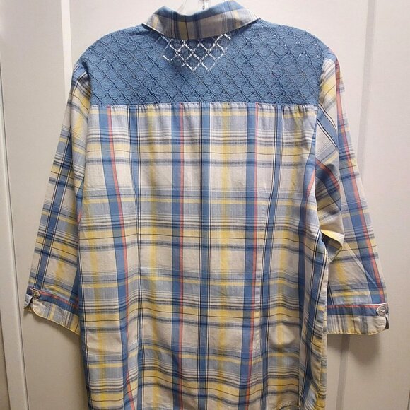 ALLISON DALEY Women's Blue Mix Plaid Button Down Shirt w/Lace Yoke - Size 14 - Picture 8 of 12